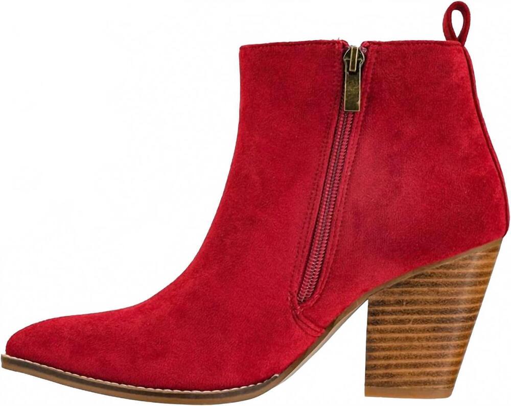 NEW CORKYS FOOTWEAR women's high standards boot in dark red faux suede